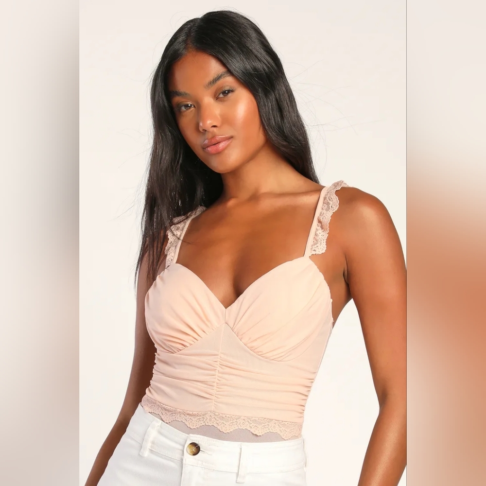 Lulu's Adoring Gaze Blush Pink Lace Bodysuit